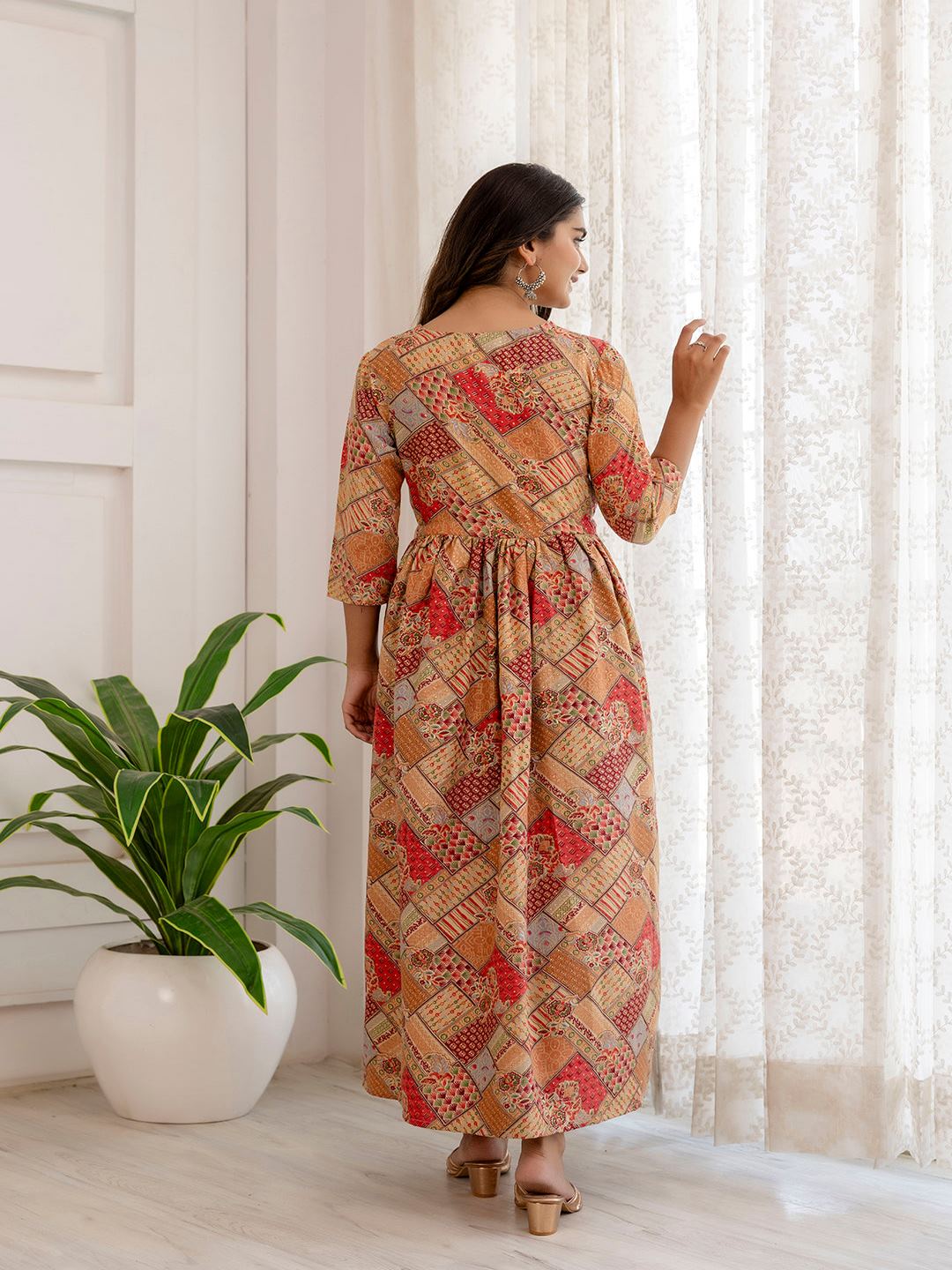 Multi Ethnic Printed Flared Dress