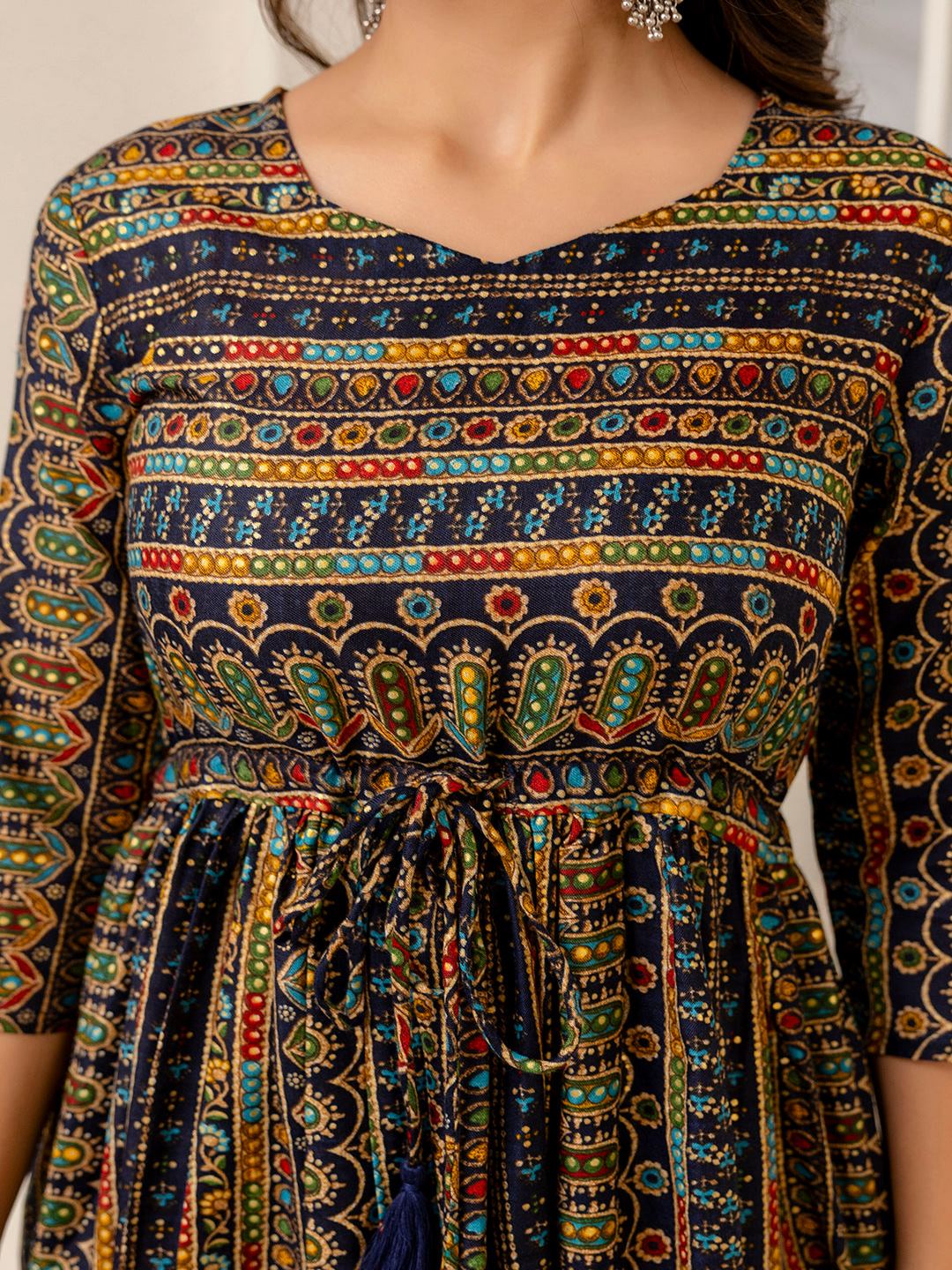 Black Ethnic Printed Flared Dress