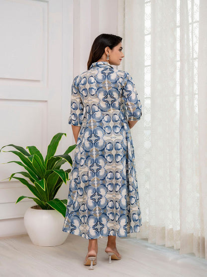 Grey Abstract Printed Shirt Pattern Dress