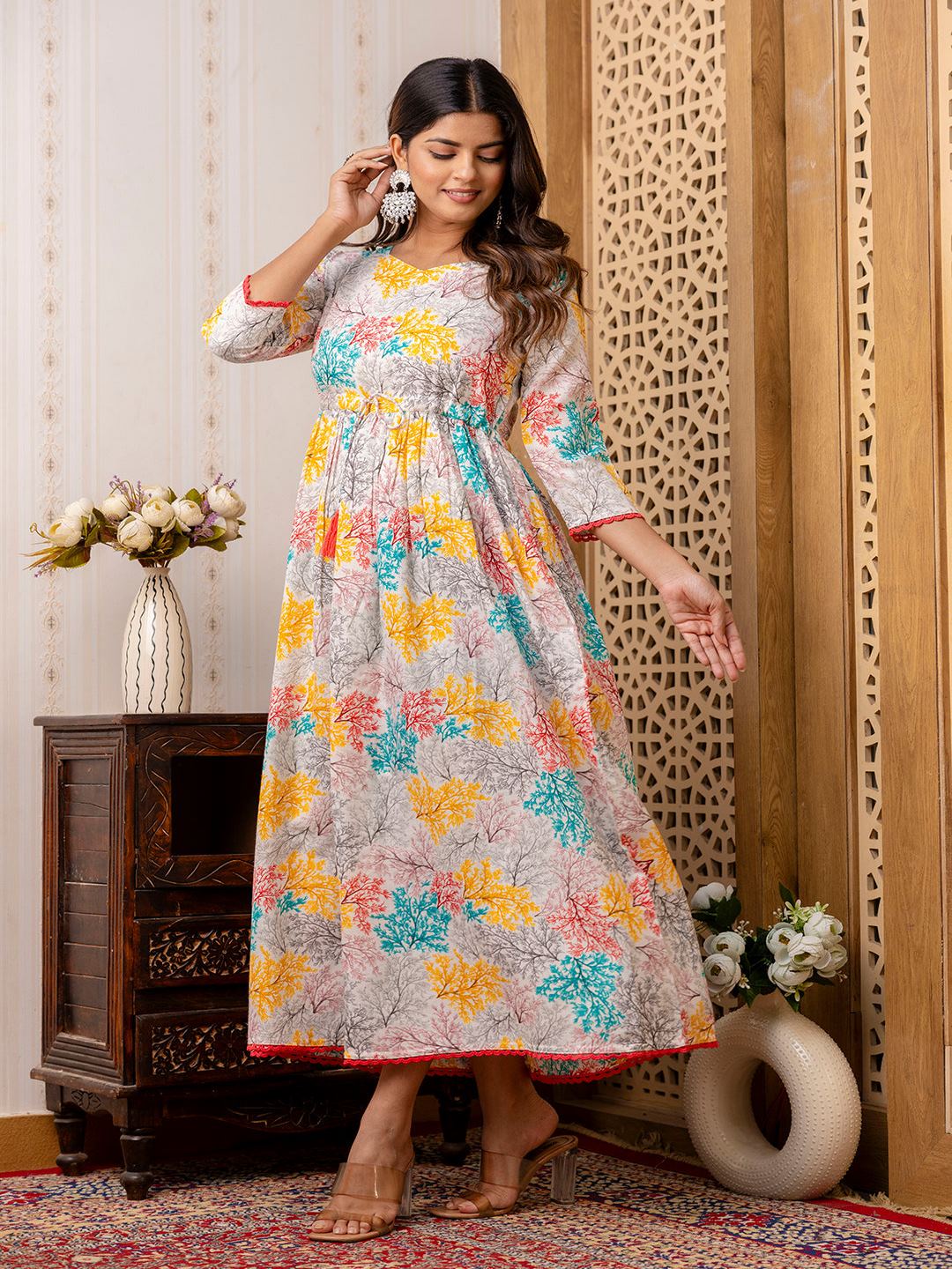 Multi Ethnic Printed Flared Dress