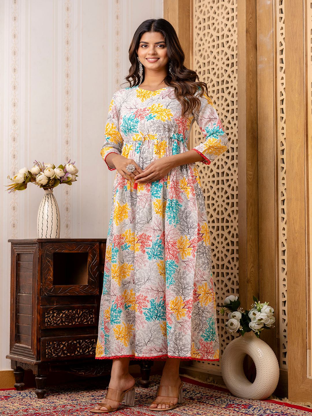 Multi Ethnic Printed Flared Dress