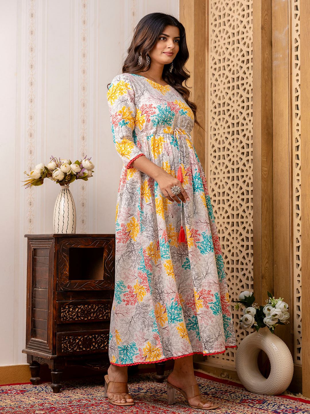 Multi Ethnic Printed Flared Dress