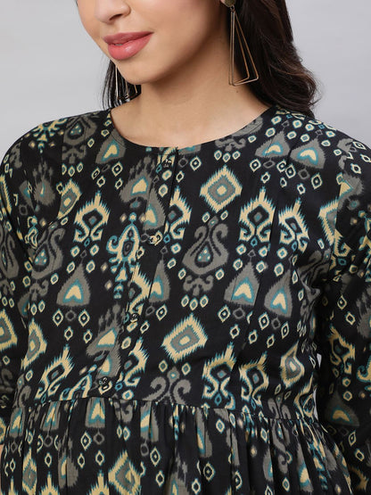 Black Printed Flared Maternity Dress