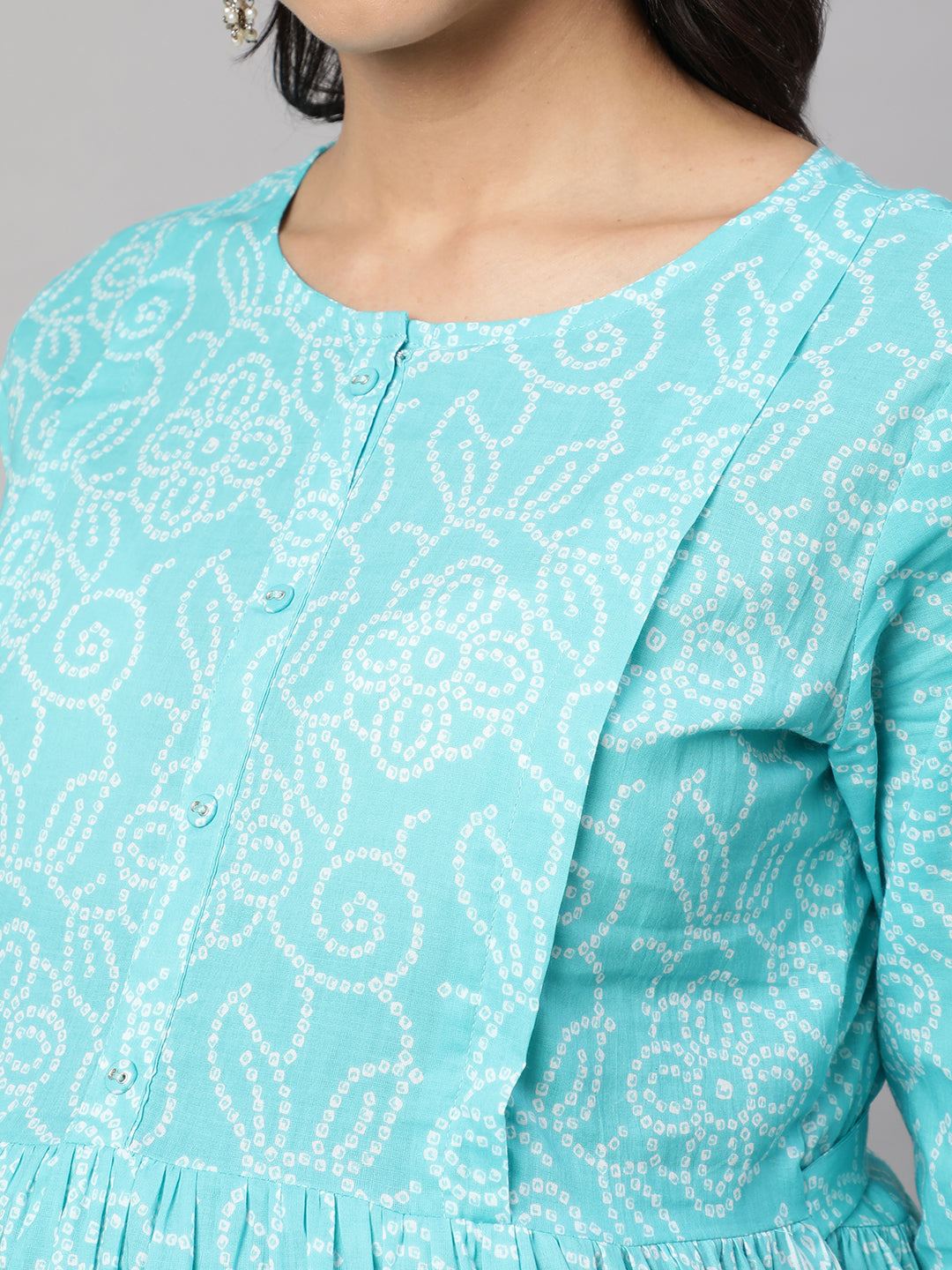Sky Blue Printed Flared Maternity Dress