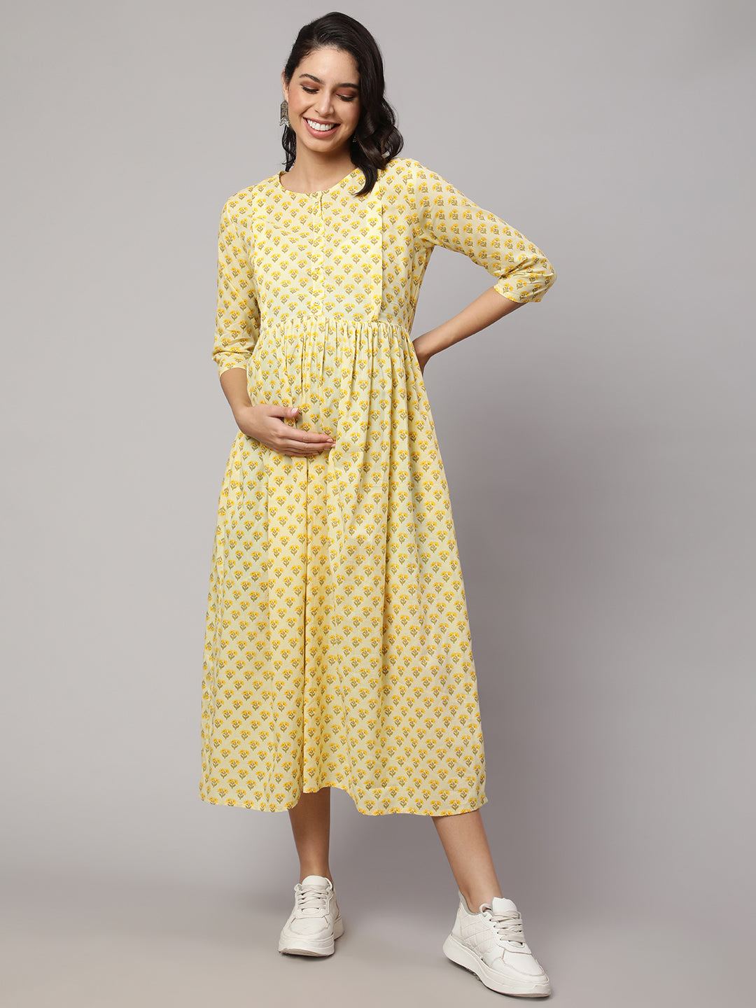 Cream Printed Maternity Dress