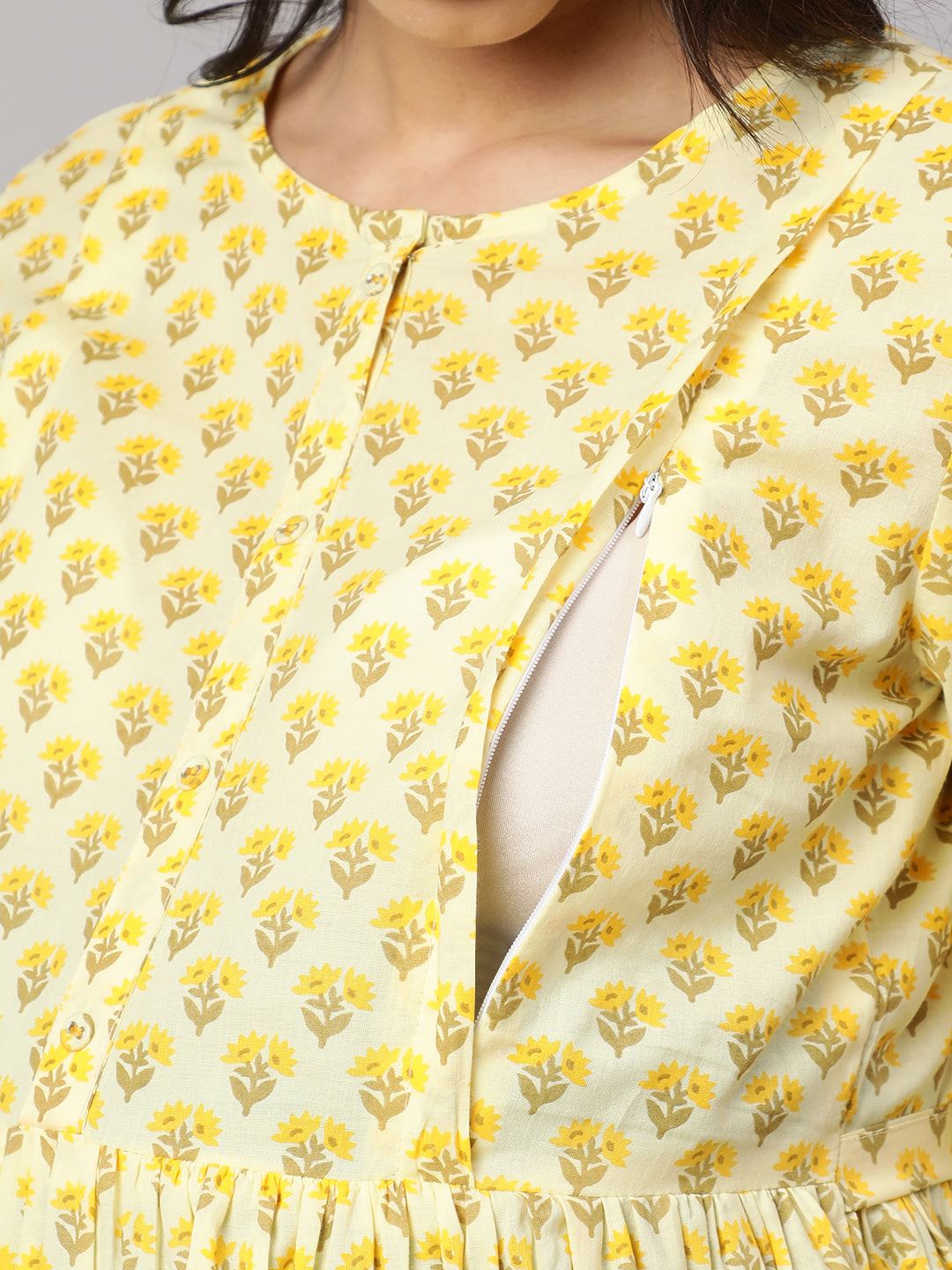 Cream Printed Maternity Dress