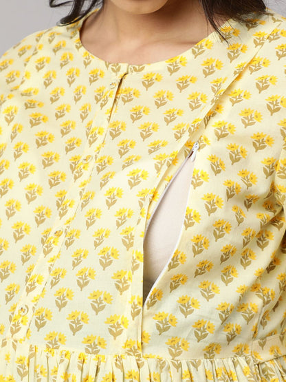 Cream Printed Maternity Dress