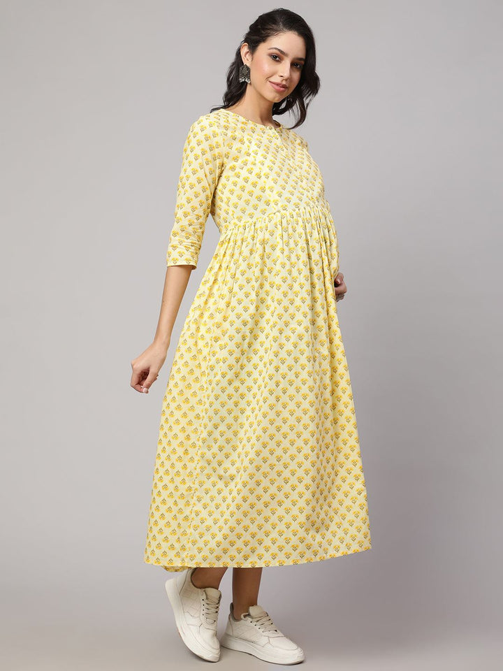 Cream Printed Maternity Dress