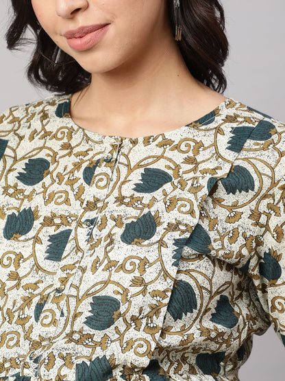 Beige Printed Flared Maternity Dress