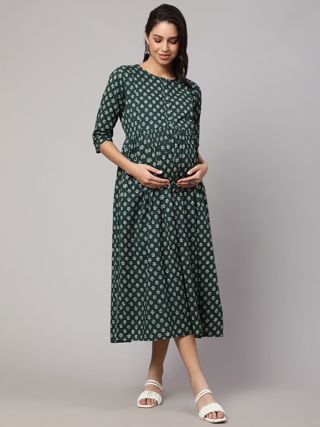 Green Ethnic Printed Maternity Dress