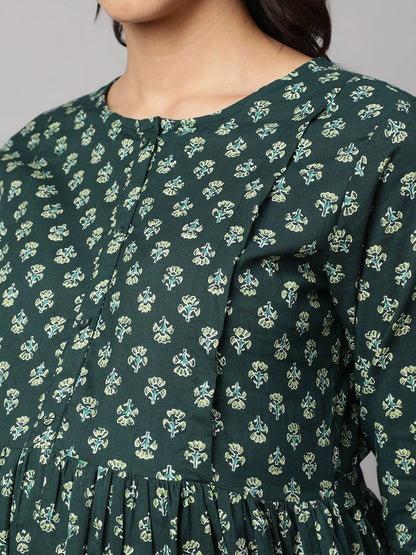 Green Ethnic Printed Maternity Dress