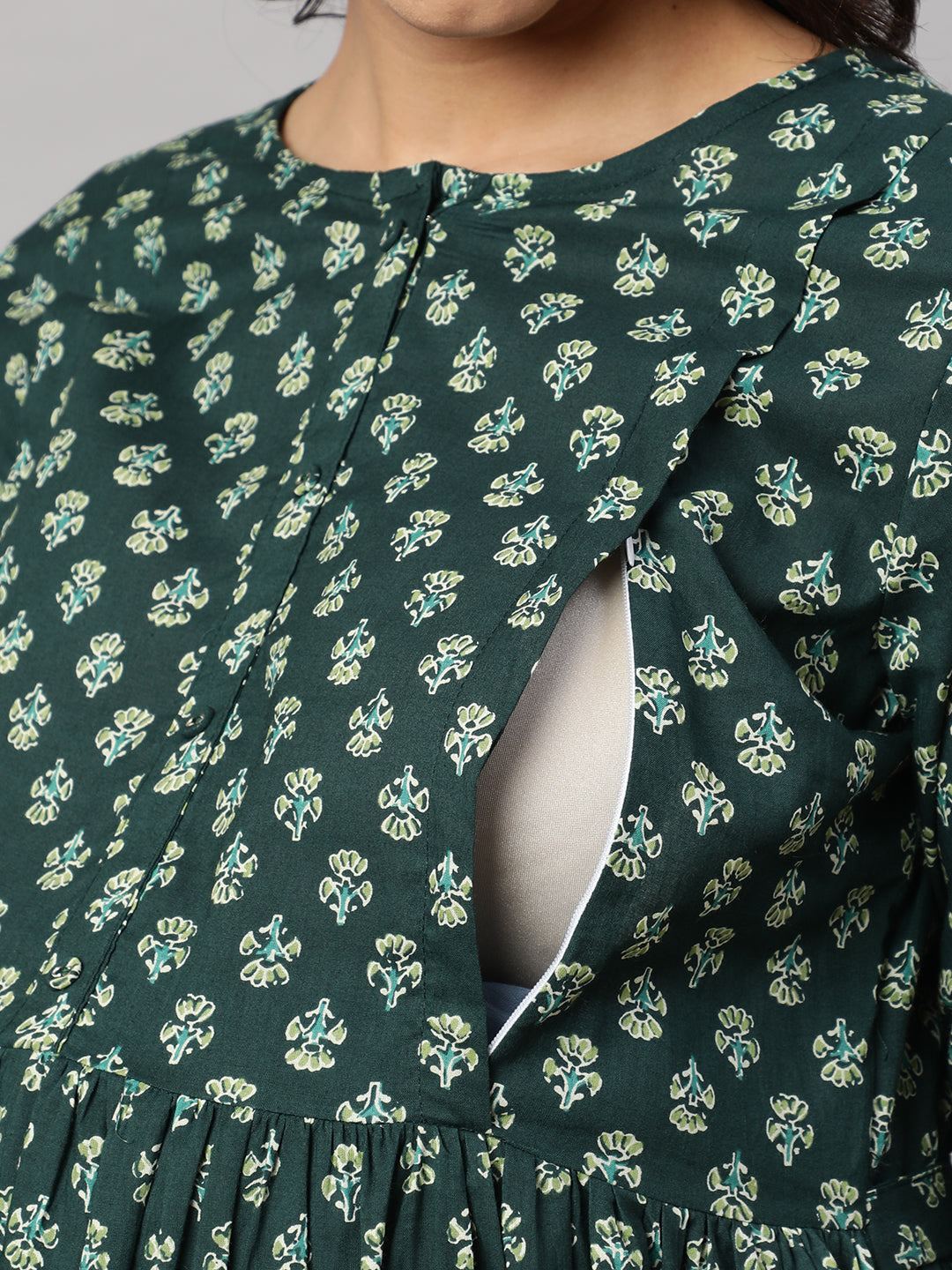 Green Ethnic Printed Maternity Dress