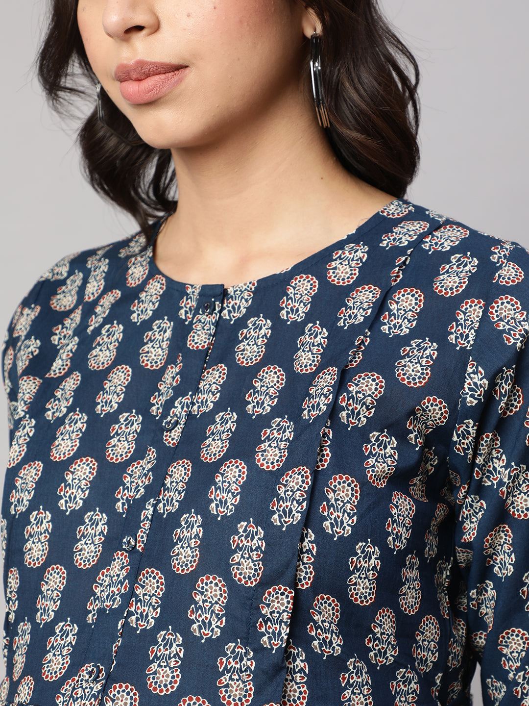 Blue Printed Flared Maternity Dress