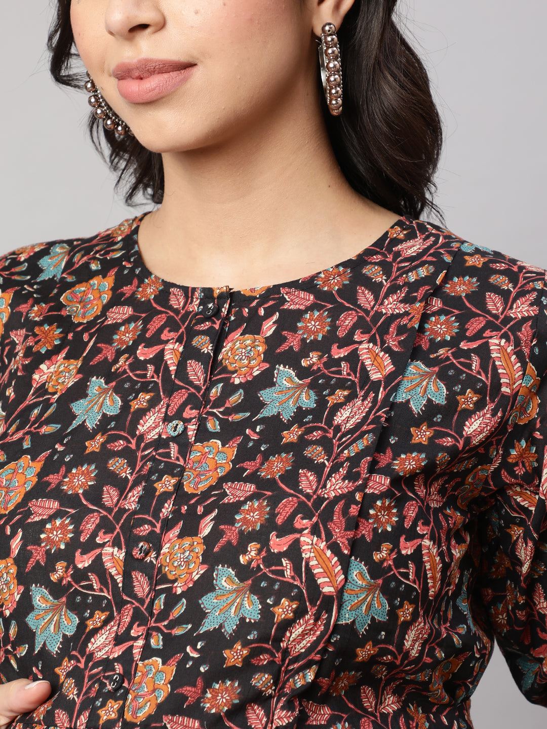 Black Printed Flared Maternity Dress