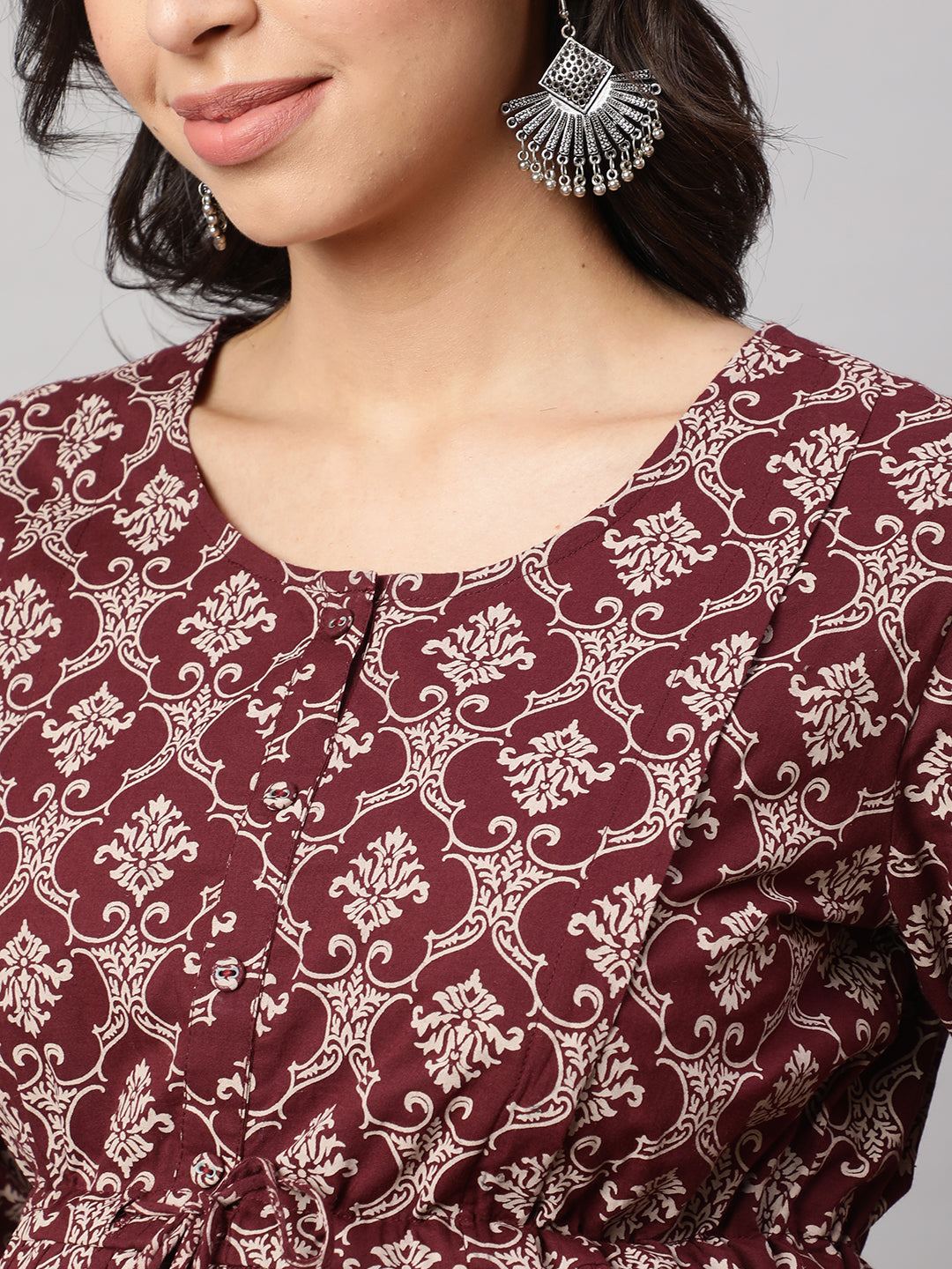 Burgundy Printed Maternity Dress