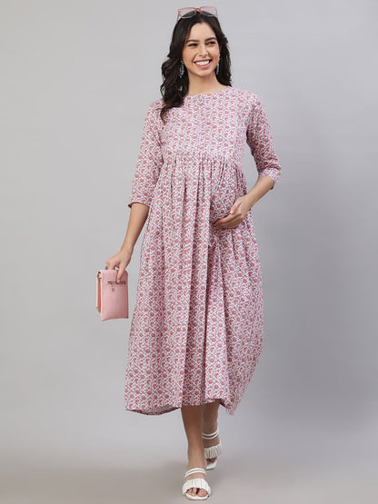Off-White Printed Flared Maternity Dress