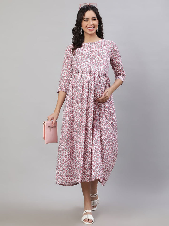 Off-White Printed Flared Maternity Dress