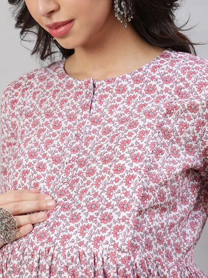 Off-White Printed Flared Maternity Dress