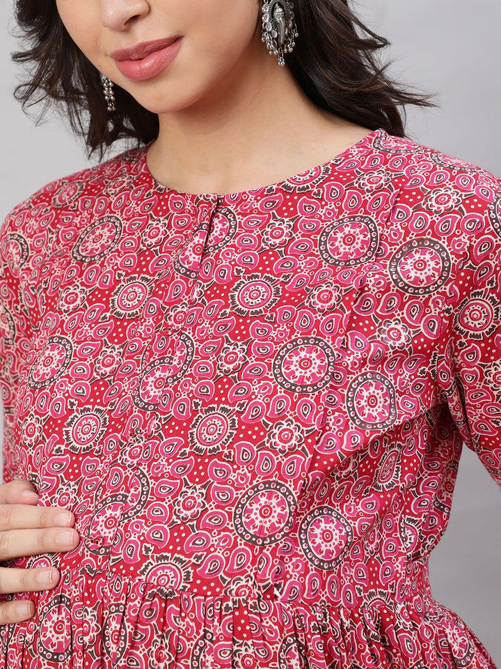 Pink Printed Flared Maternity Dress