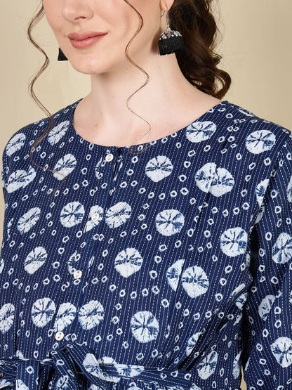 Navy Blue Printed Flared Maternity Dress