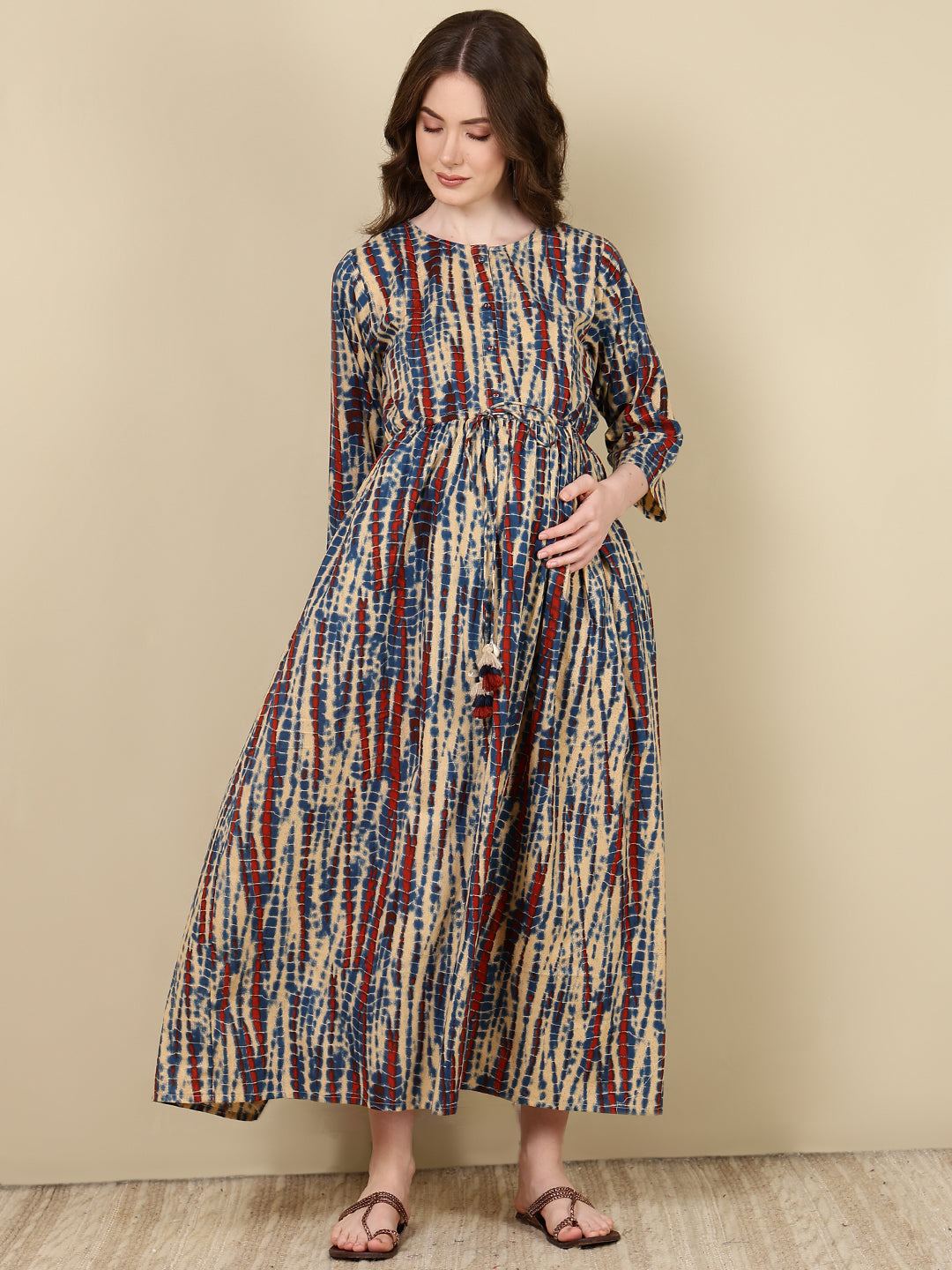 Multi Printed Flared Maternity Dress