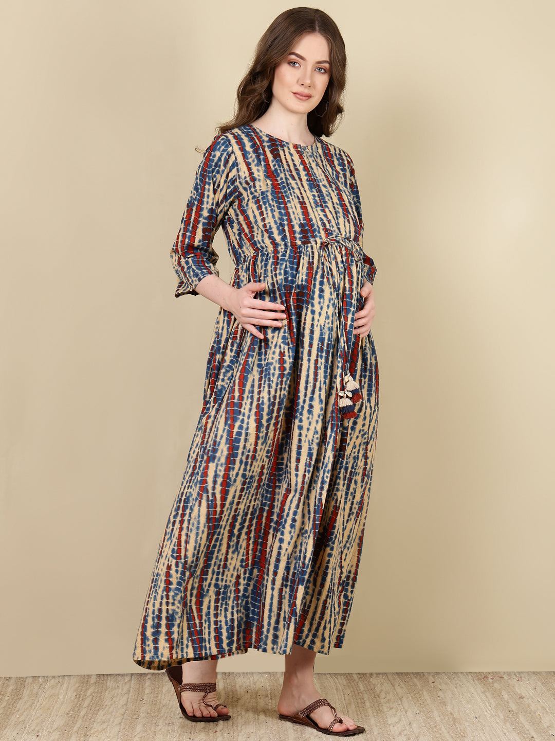 Multi Printed Flared Maternity Dress