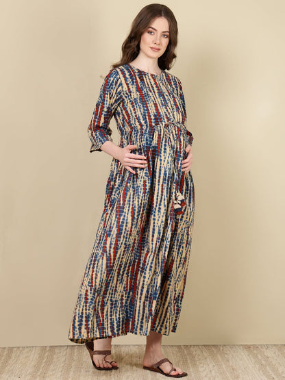 Multi Printed Flared Maternity Dress