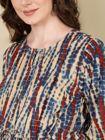 Multi Printed Flared Maternity Dress