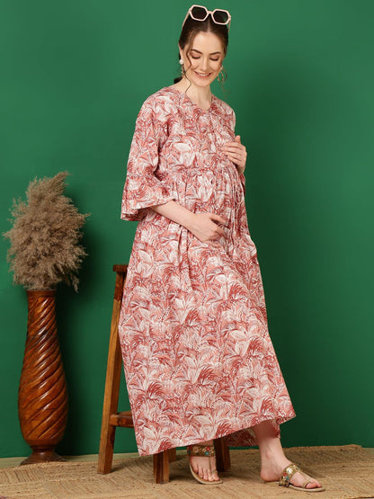 Mauve Floral Printed Flared Maternity Dress Trendphoria Mauve Floral Printed Flared Maternity Dress Trendphoria
