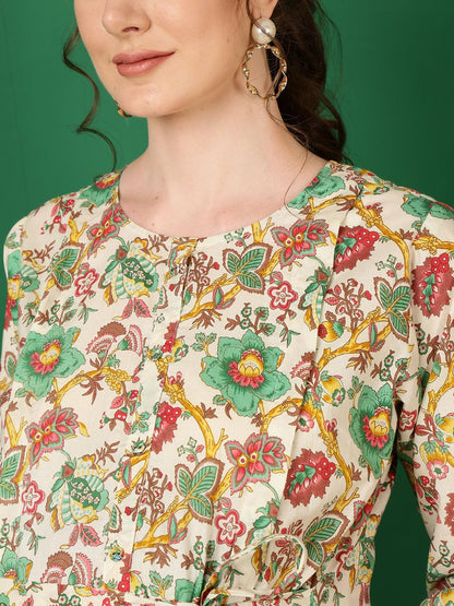 Off White Printed Flared Maternity Dress