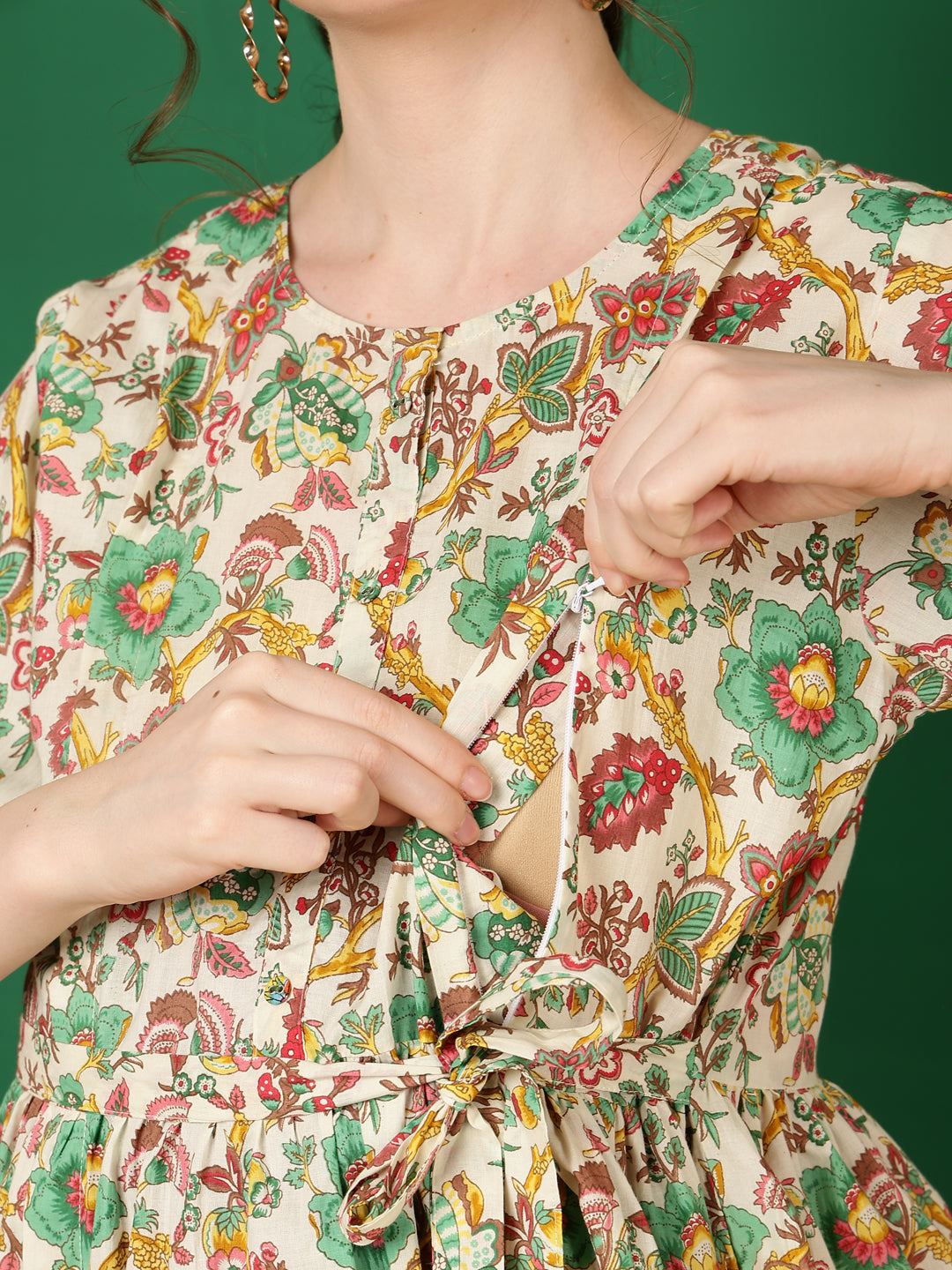 Off White Printed Flared Maternity Dress