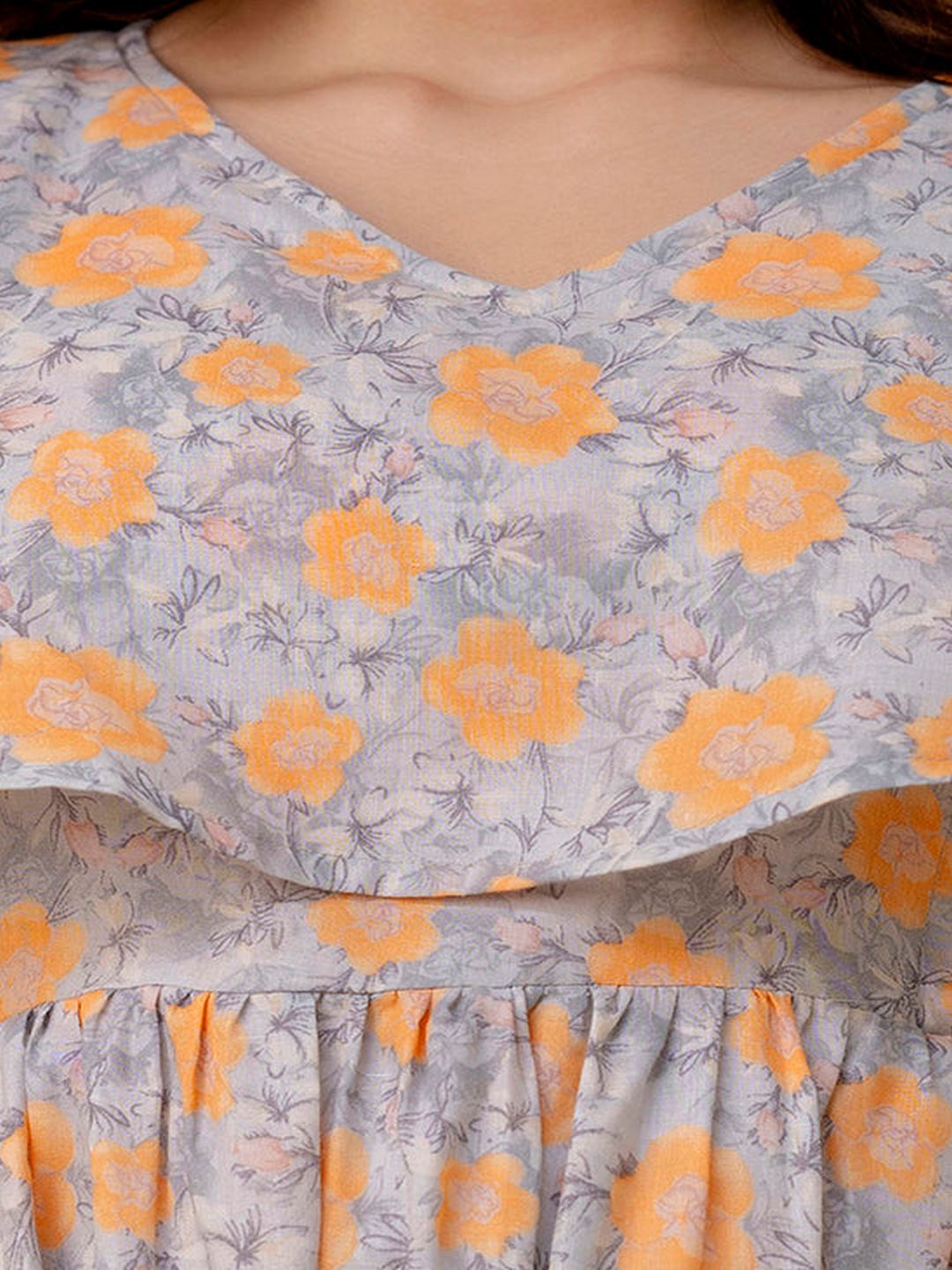 Grey Printed Flared Maternity Dress