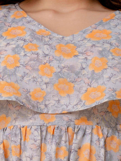 Grey Printed Flared Maternity Dress