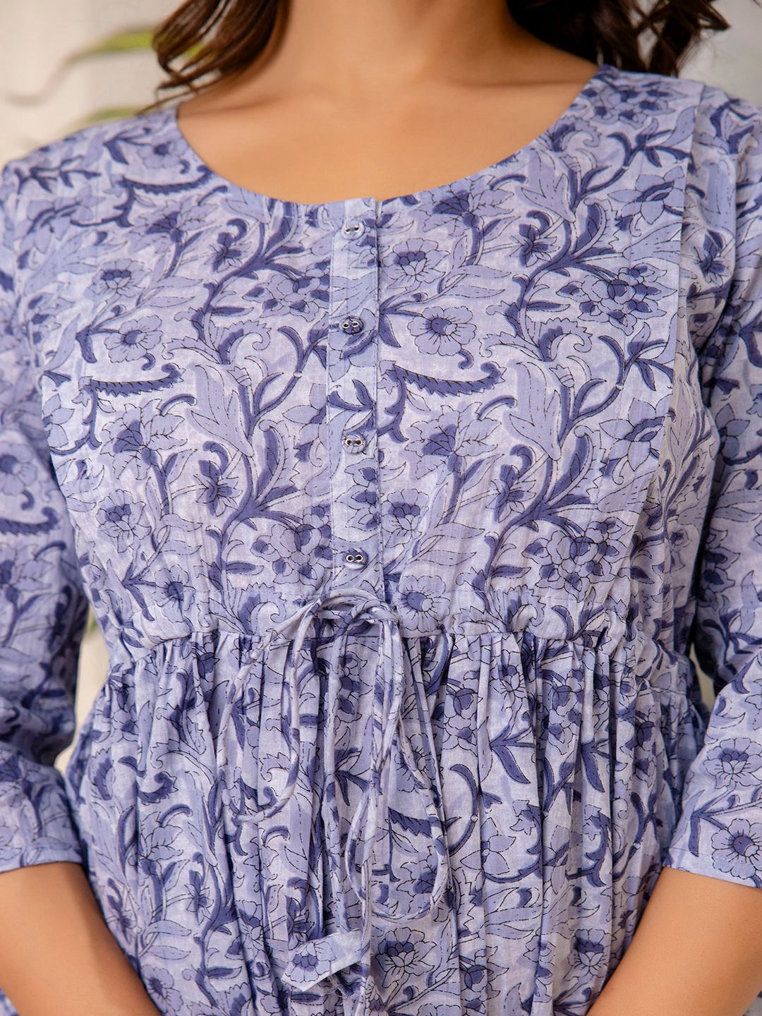 Grey Printed Flared Maternity Dress