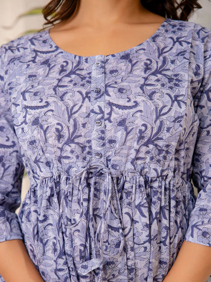 Grey Printed Flared Maternity Dress