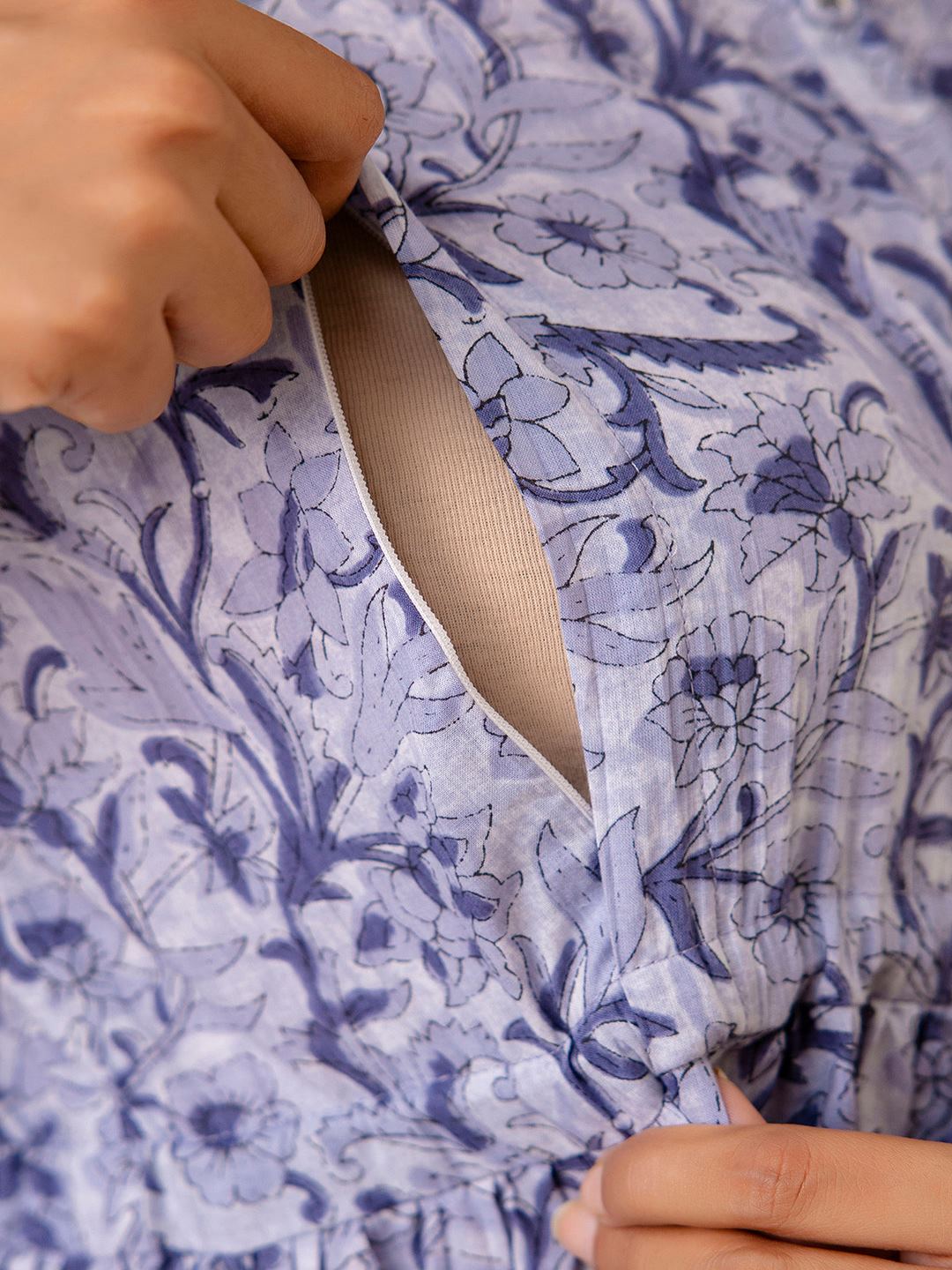 Grey Printed Flared Maternity Dress