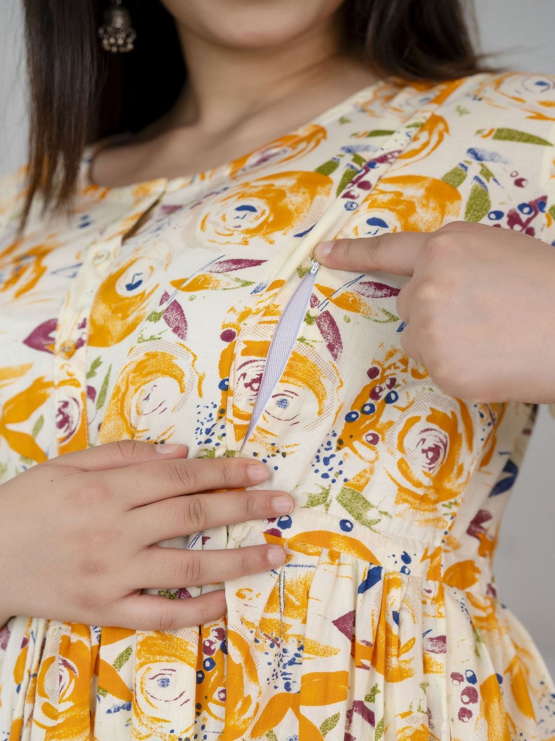 Off White Printed Flared Maternity Dress