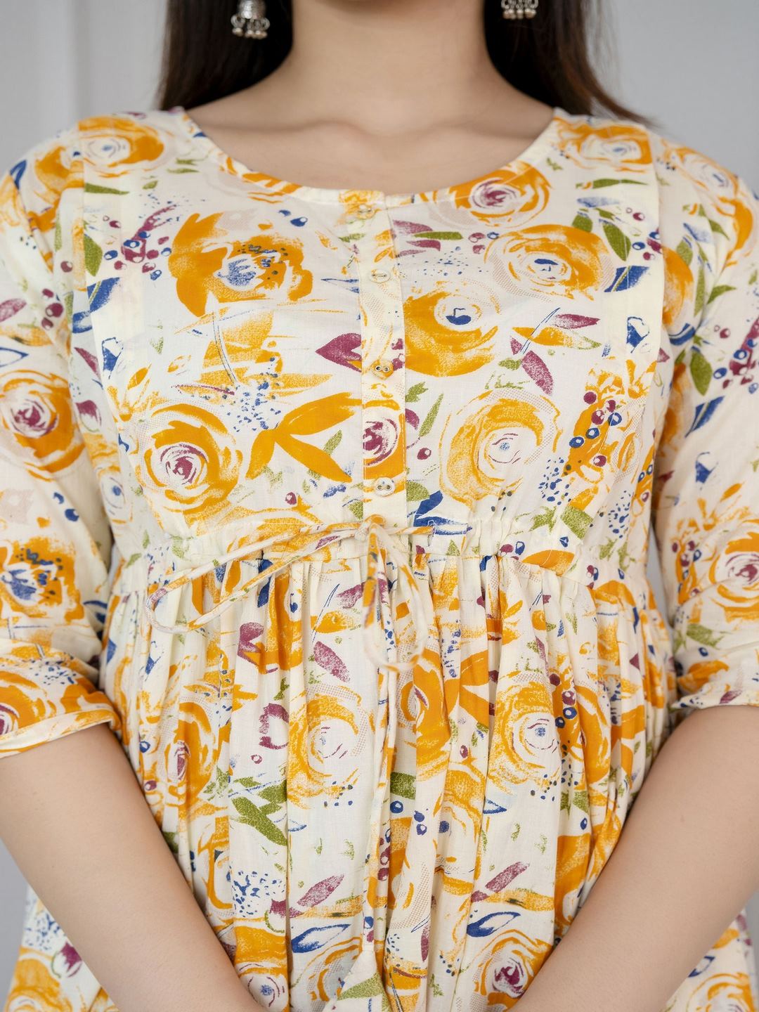 Off White Printed Flared Maternity Dress