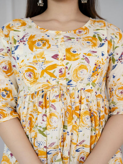 Off White Printed Flared Maternity Dress