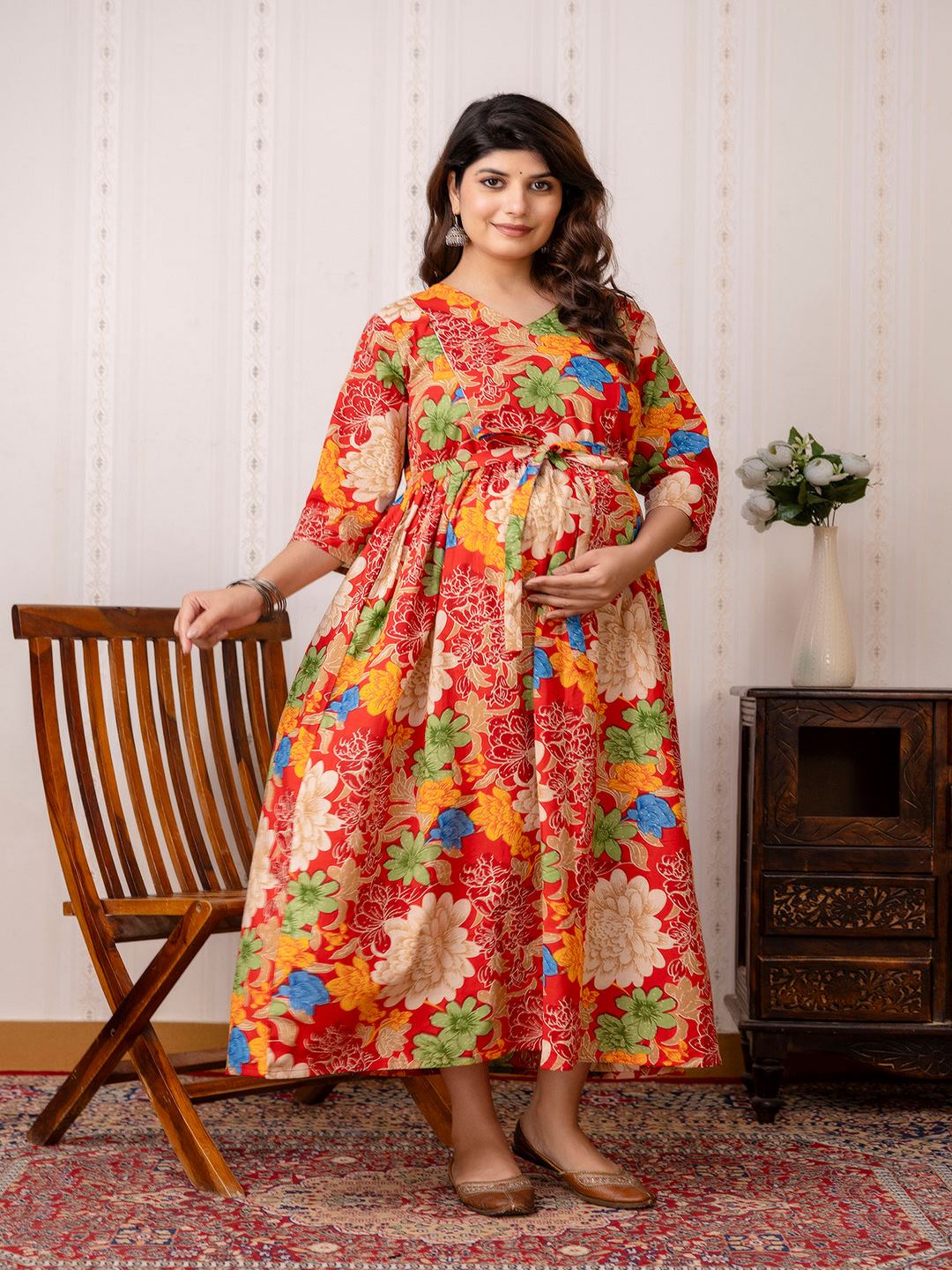 Red Printed Maternity Dress