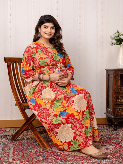 Red Printed Maternity Dress
