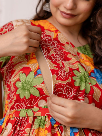 Red Printed Maternity Dress