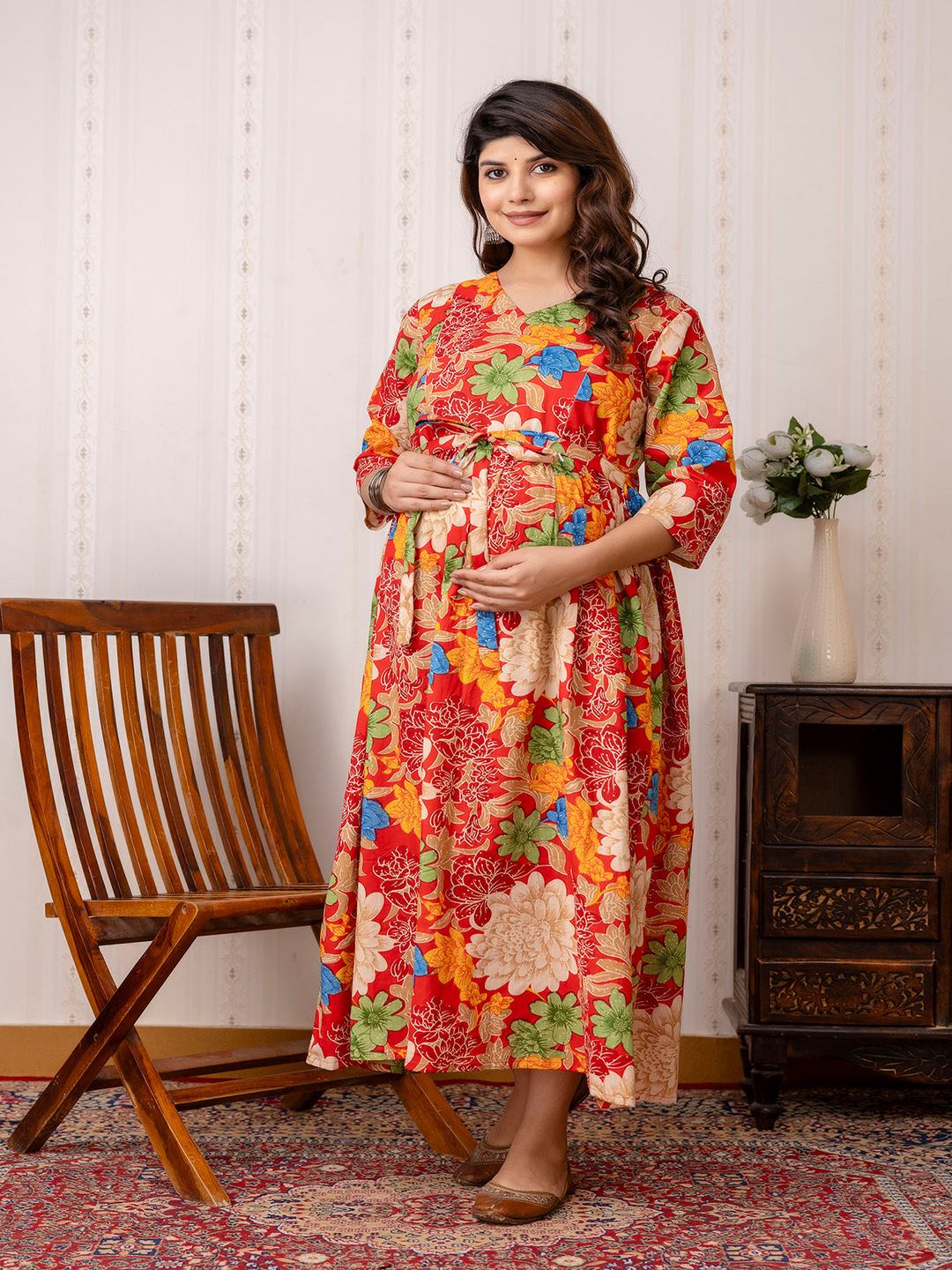 Red Printed Maternity Dress