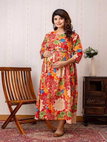 Red Printed Maternity Dress
