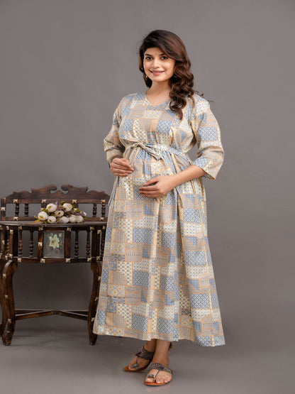 Blue Printed Maternity Dress