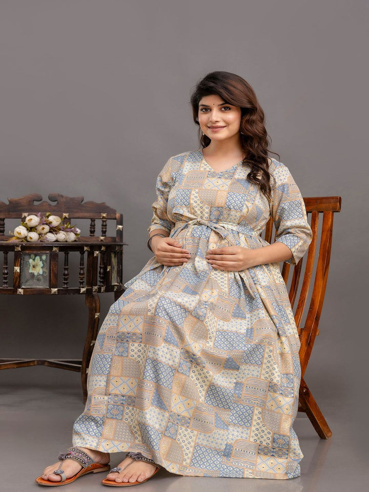 Blue Printed Maternity Dress