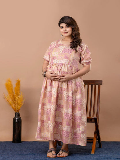Pink Printed Maternity Dress