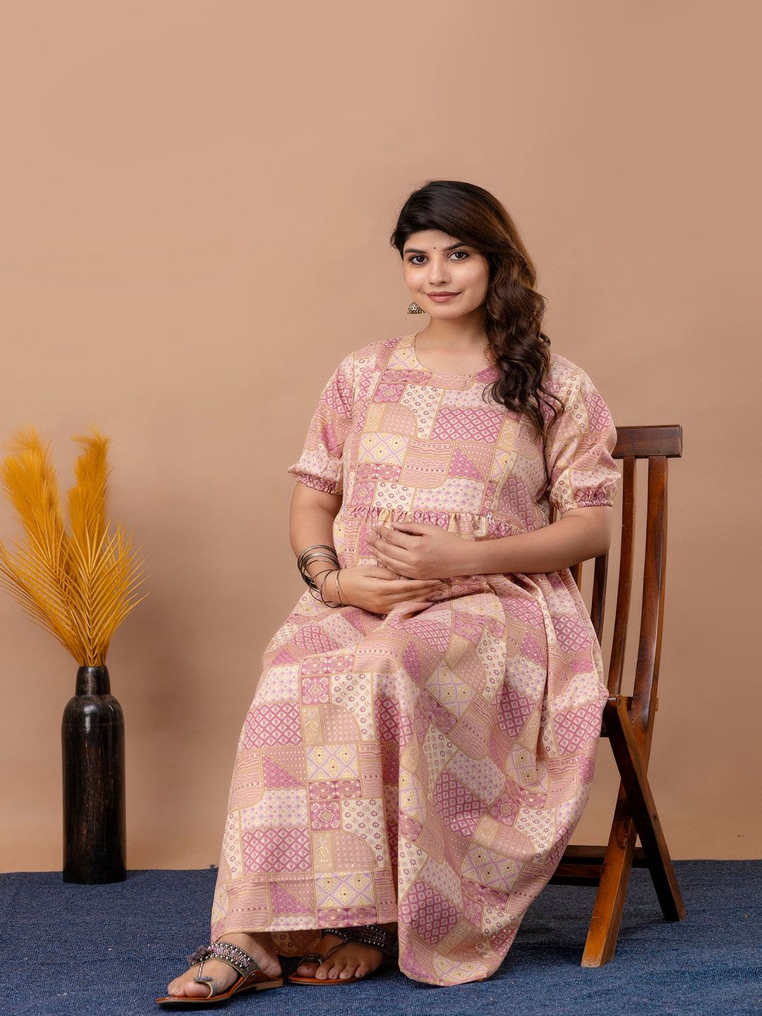 Pink Printed Maternity Dress