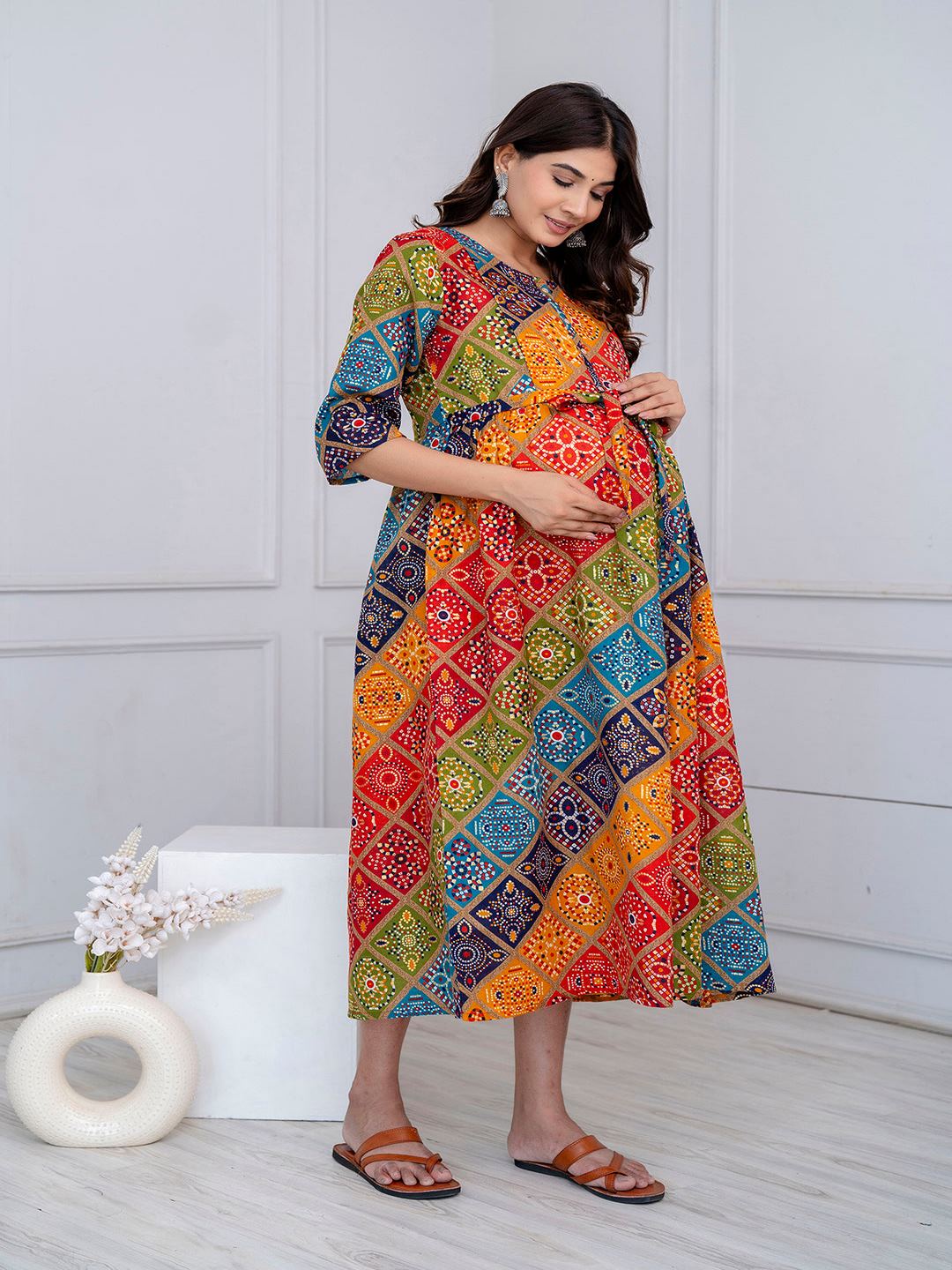 Multi Printed Maternity Dress