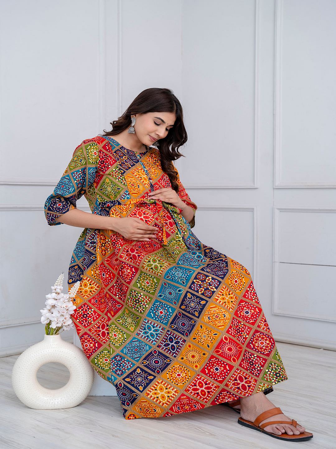 Multi Printed Maternity Dress